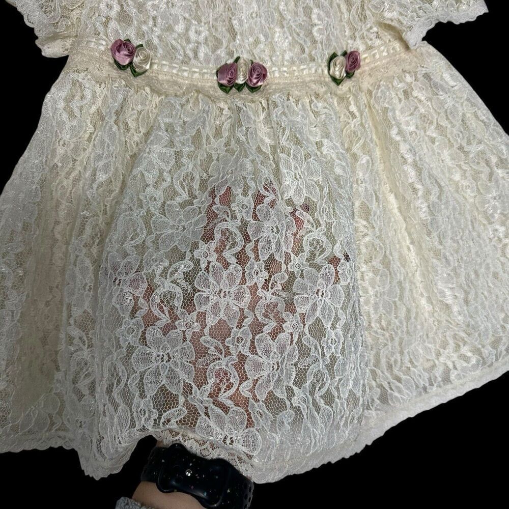 Vintage Allison Ann Ivory Lace Toddler Dress Satin Ribbon Roses Size 4T - Picture 4 of 4